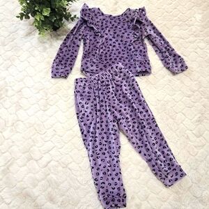 Btween Purple Leopard Print Baby Girl Sweater and Sweatpants, Size 12M